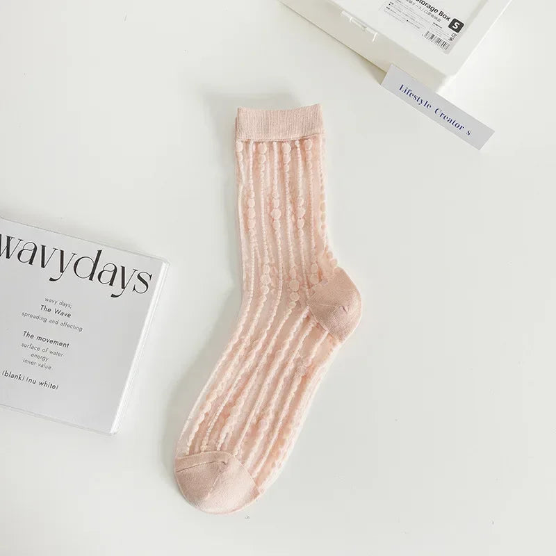 Cute Striped Kawaii Socks for Women | Ultra-Thin Summer Wear