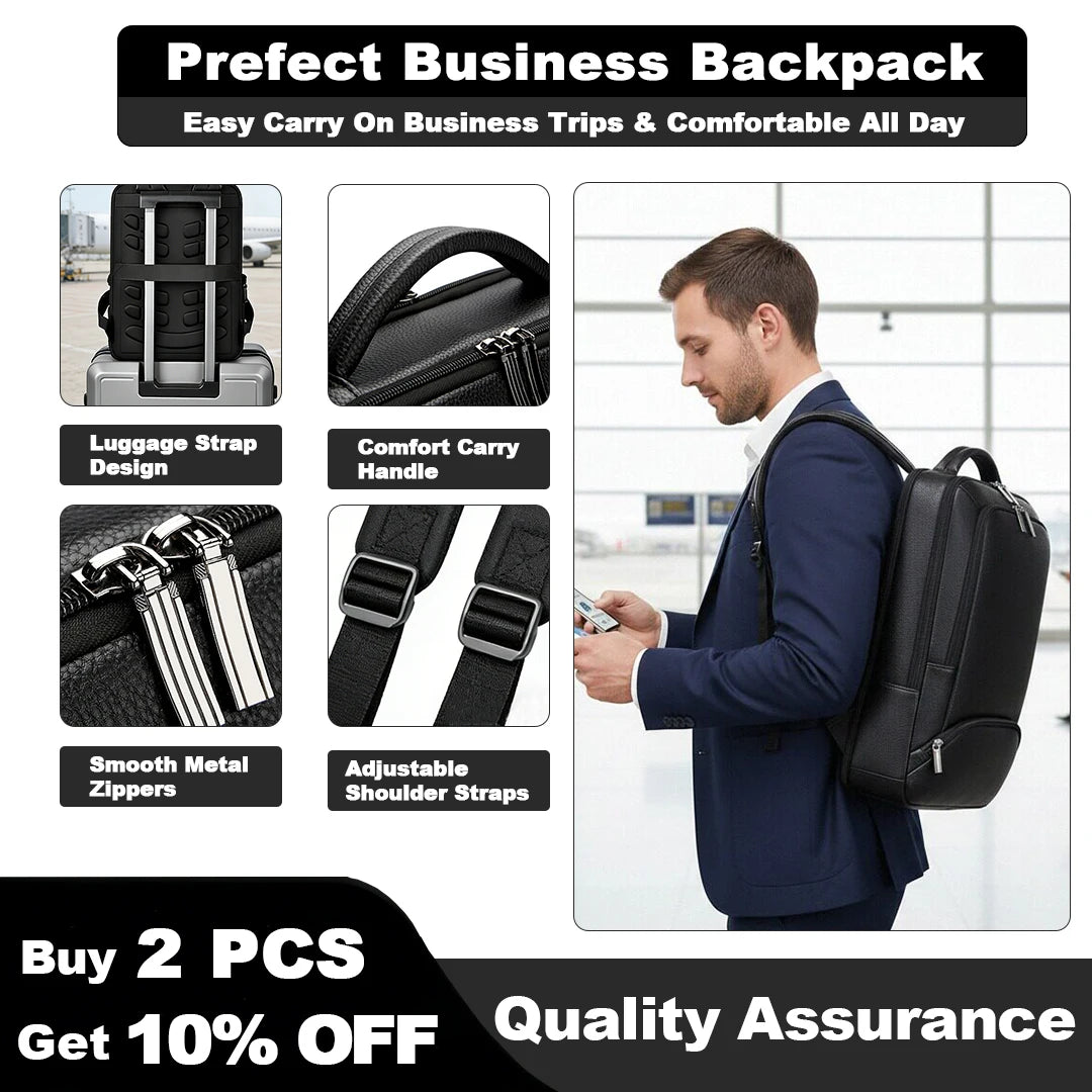 Mochila de piel sintética para hombre | Elegante bolsa para portátil de 15,6 pulgadas