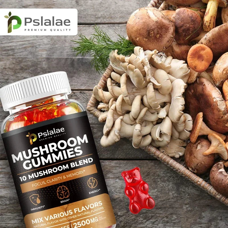 10-Strain Mushroom Gummies for Energy, Focus, and Stress Relief