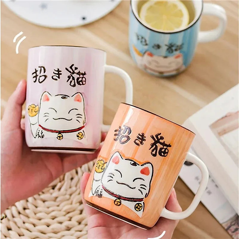 Taza de cerámica japonesa de gato de la suerte | Vajilla ecológica