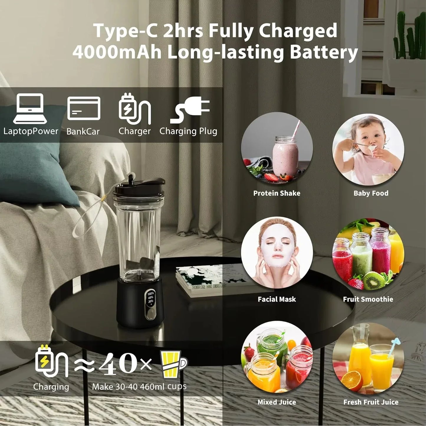 Portable 300W Juicer | USB Battery Blender for Fresh Smoothies