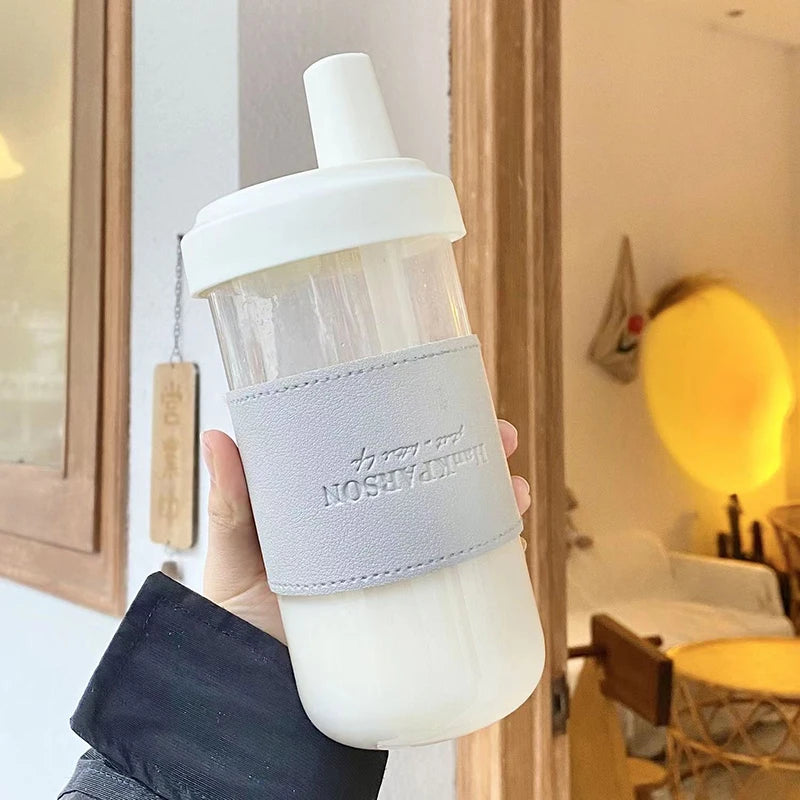 Cute Pearl Milk Tea Straw Plastic Water Bottle | Large Capacity Drinkware