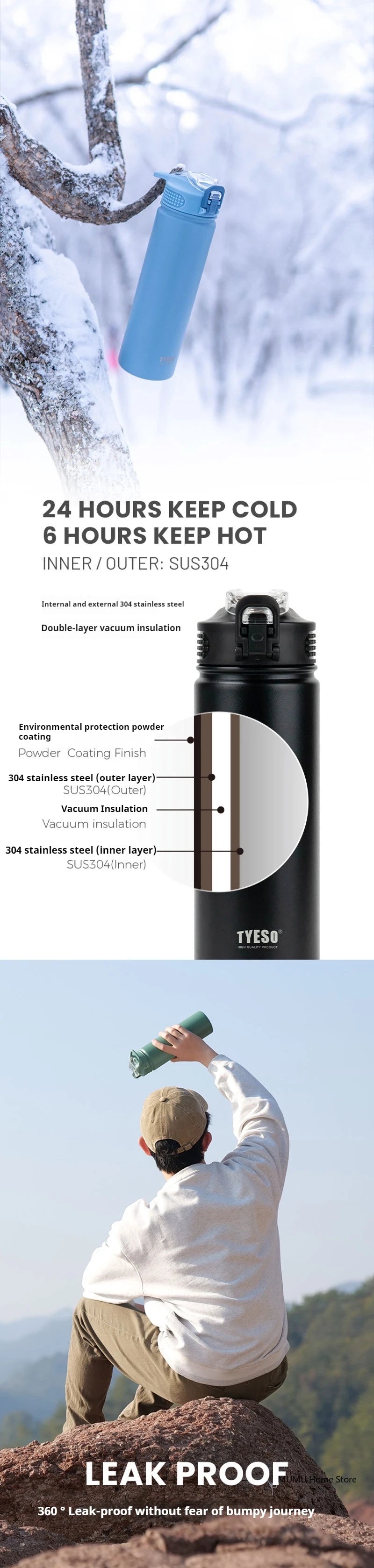 Stainless Steel Insulated Water Bottle with Straw - 600/750ML
