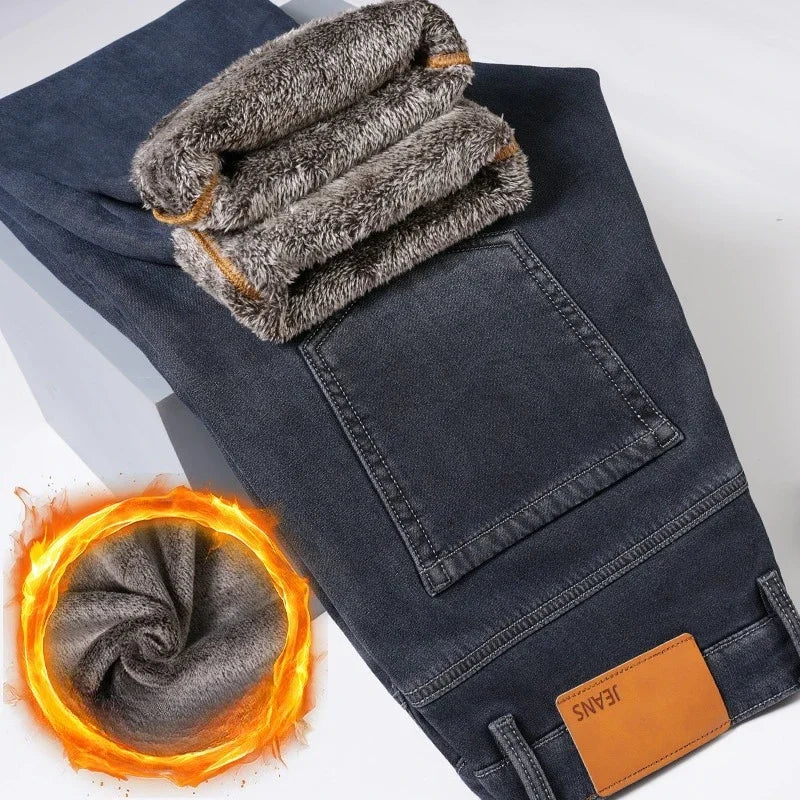 Men's Winter Jeans | Thick Plush Velvet Denim Pants for Comfort