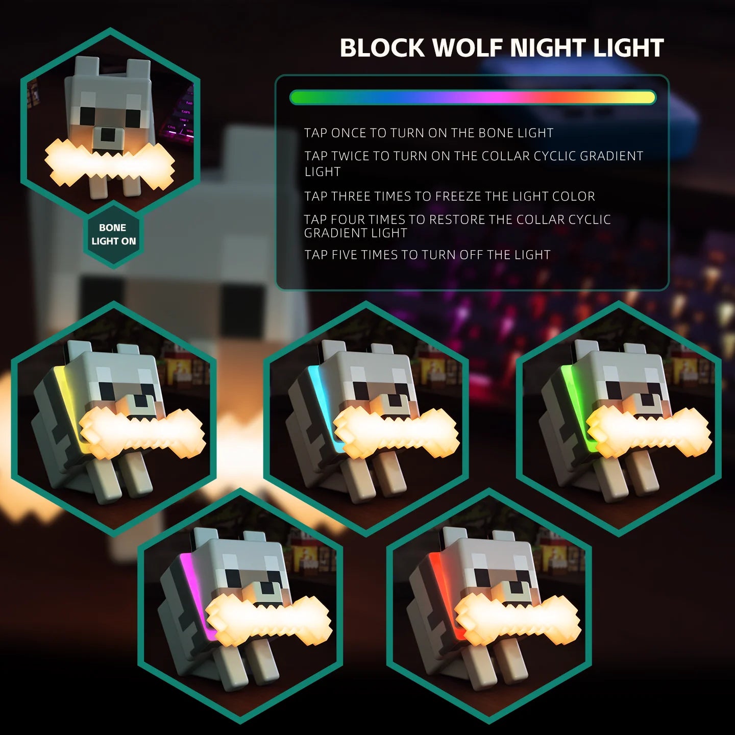 Cute Wolf Dog Night Light | RGB Gaming Room Decor & Desk Lamp
