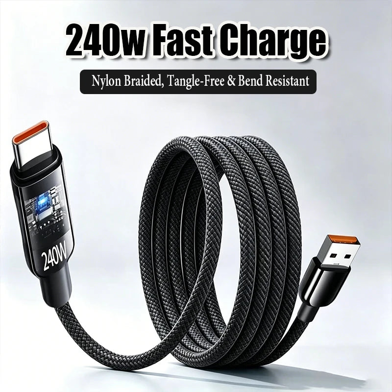 240W Nylon USB Type C Fast Charging Cable | Super Fast Data Cord