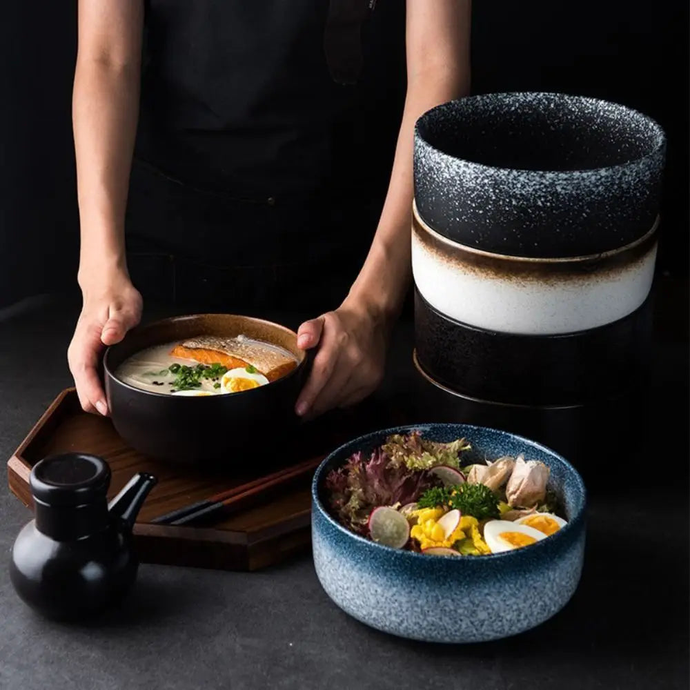 Cuenco de cerámica multifuncional estilo japonés para ramen | Cena elegante