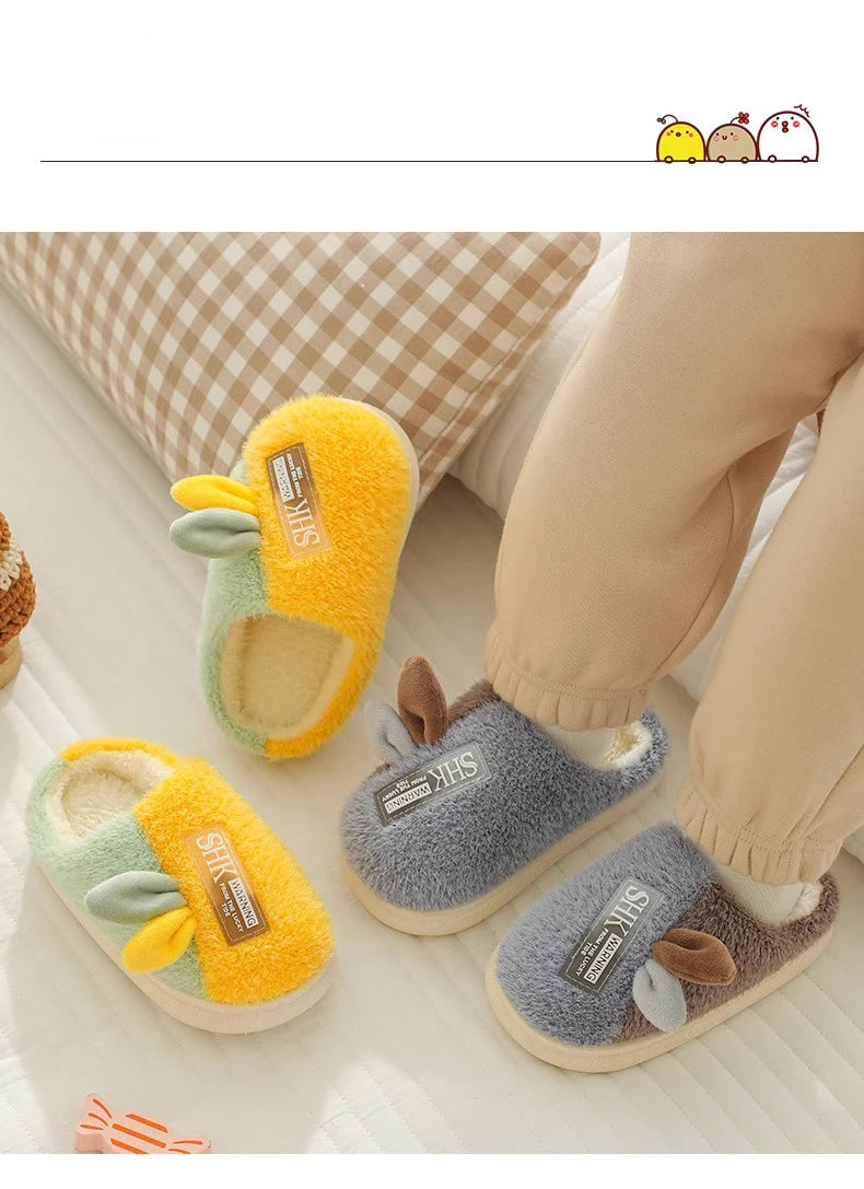 Cute Animal Print Plush Slippers for Kids | Cozy Indoor Shoes
