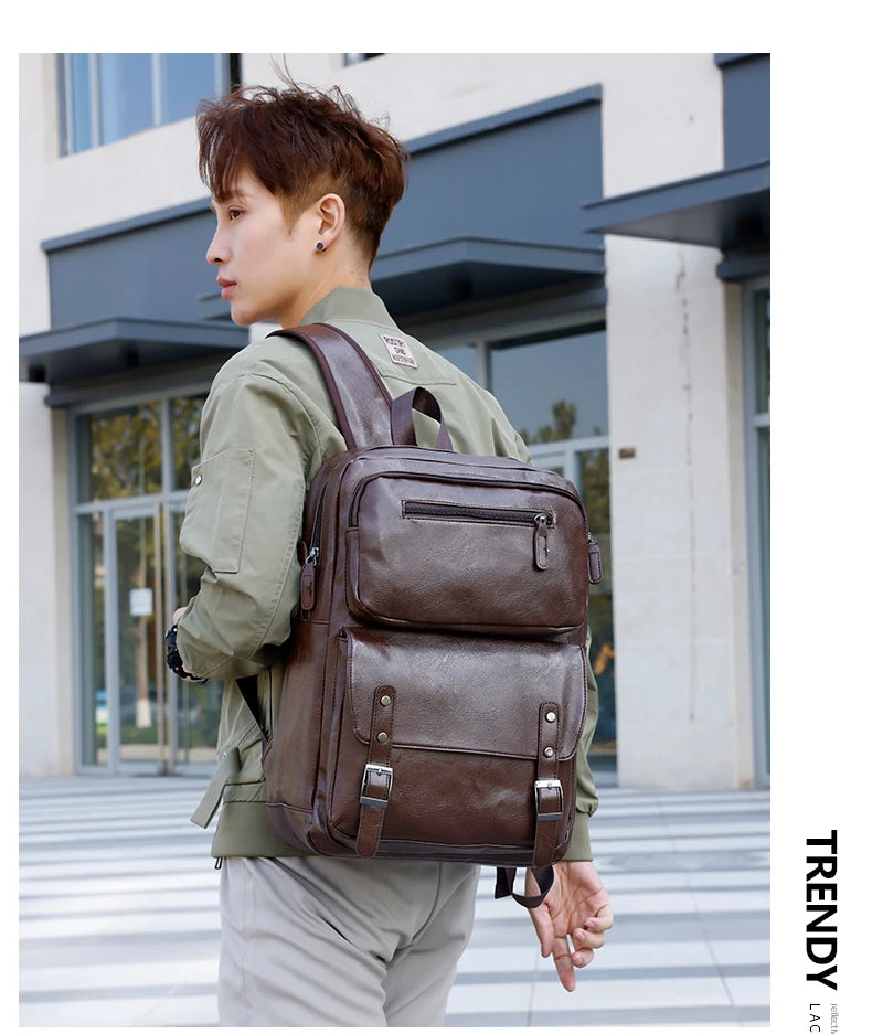 Men's Casual PU Leather Laptop Backpack | Stylish Travel Bags