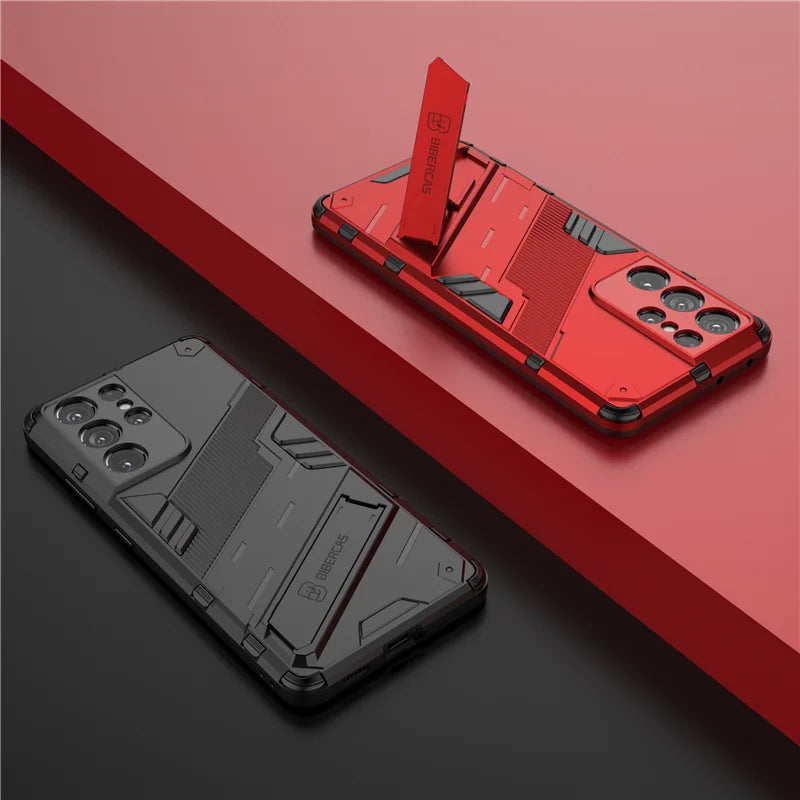 Solid Armor Cyber Shockproof Case For Samsung S25 Ultra S24 FE Ultra Plus A54 A55 A56 A36 A26 Tough Design Stand Cover