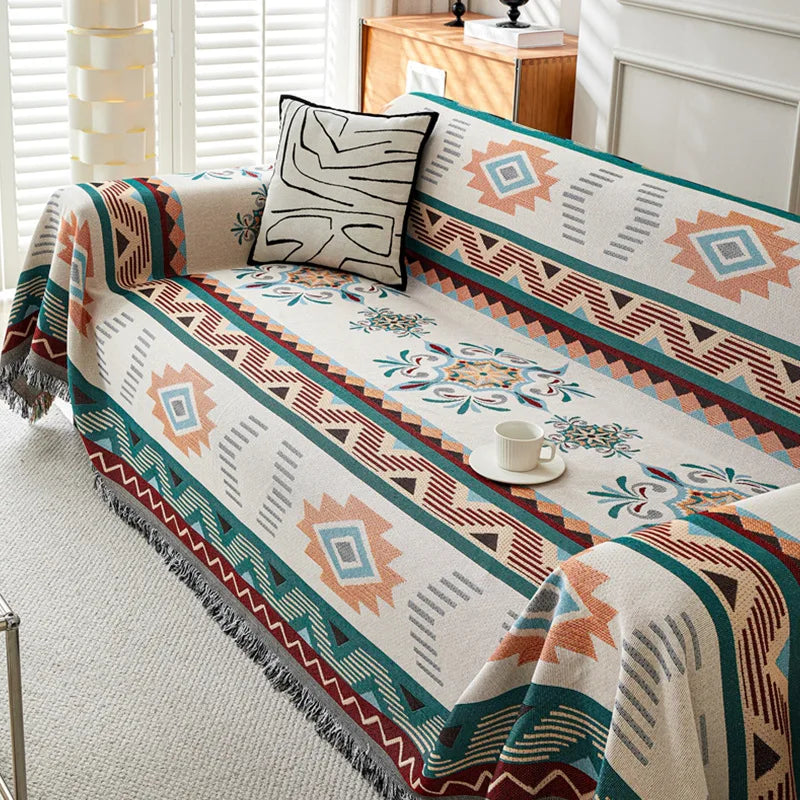 Bohemian Cotton Linen Sofa Cover | Stylish Outdoor Blanket