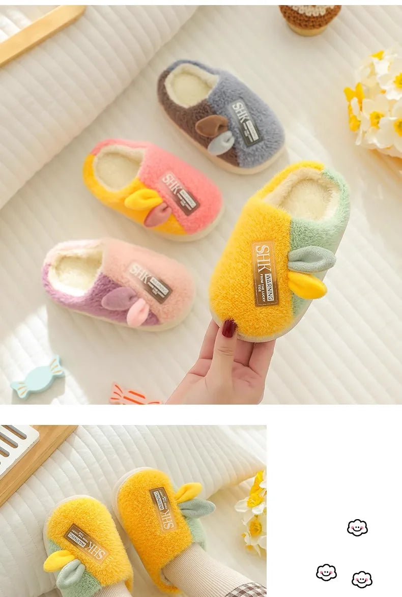 Cute Animal Print Plush Slippers for Kids | Cozy Indoor Shoes