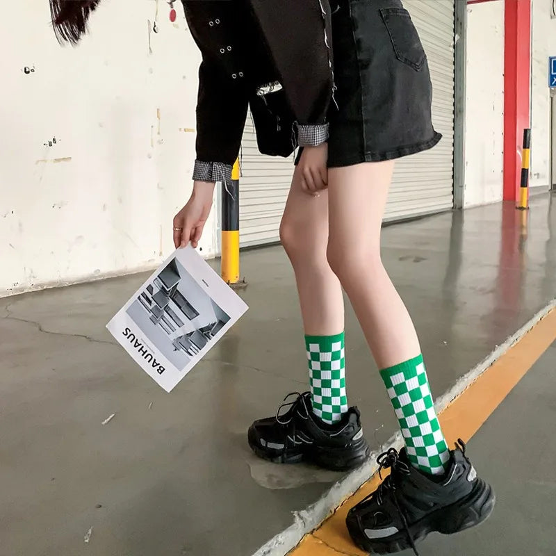 Stylish Women's Checkered Cotton Socks | Trendy Skateboard Socks