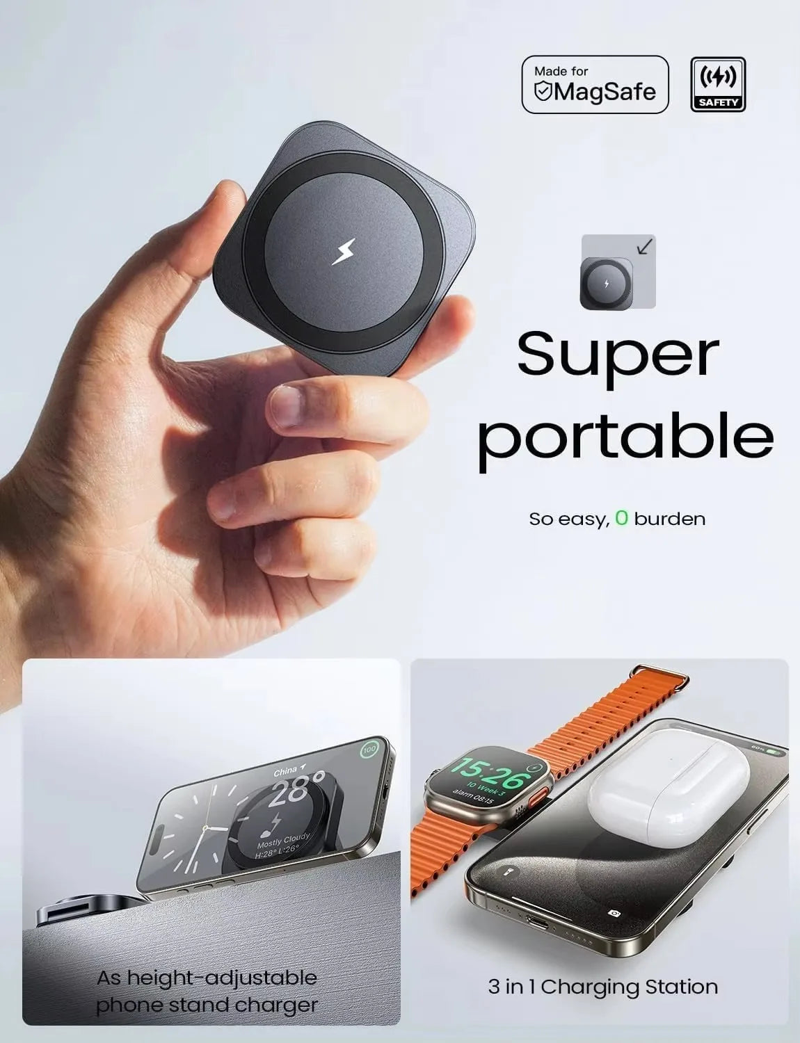 Foldable Wireless Charger Pad | 15W Fast Charge for Phones & Smartwatches