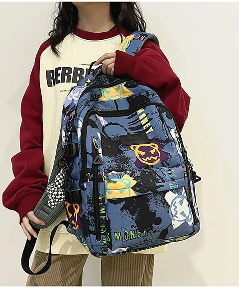 Trendy Personalized Graffiti Japanese Backpack | Large Capacity Book Bag