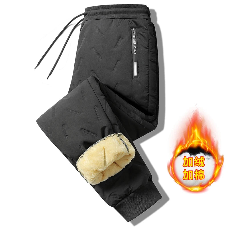 Men’s Lamb Wool Cotton Thermal Jogging Sweatpants Padded Outdoor Casual Pants Autumn Winter Straight Fit Ankle Length