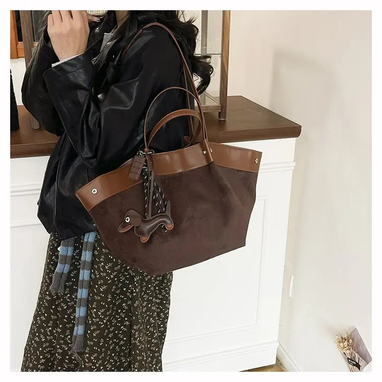 Bolso de hombro de piel suave de gamuza para mujer | Estilo casual de lujo