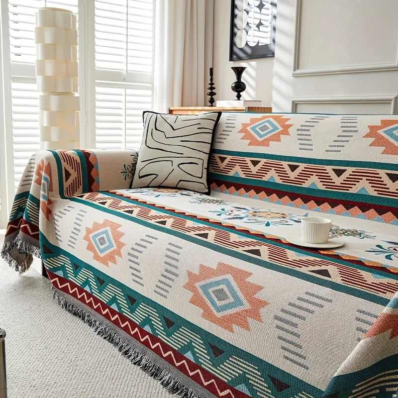 Bohemian Cotton Linen Sofa Cover | Stylish Outdoor Blanket