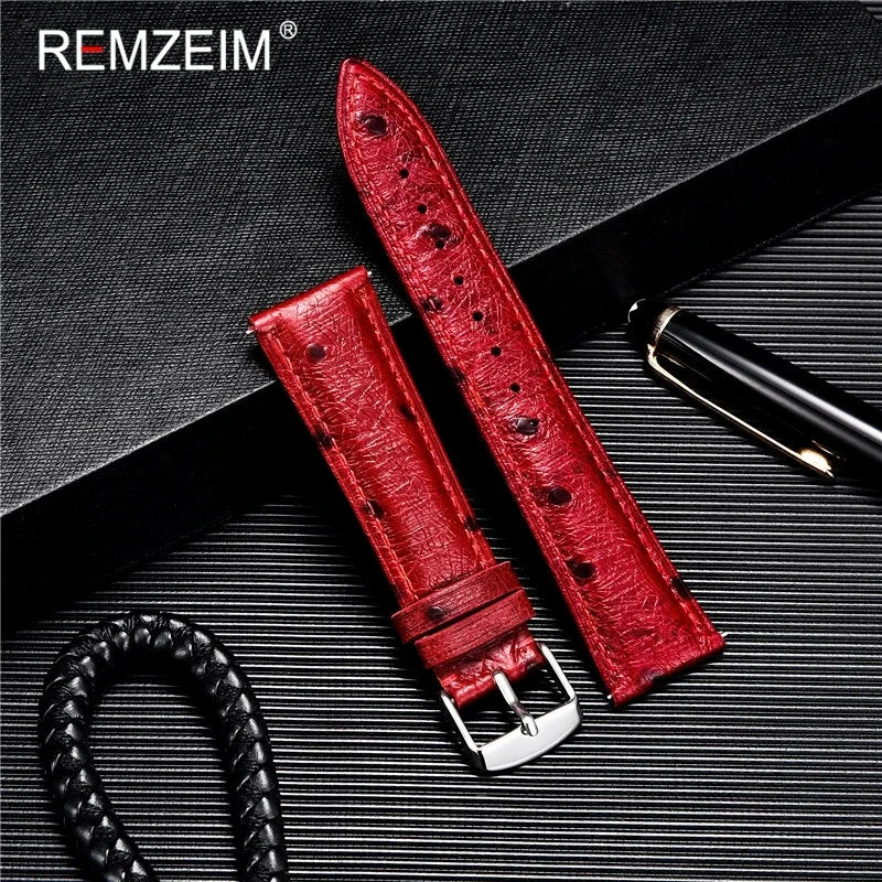 Colorful Ostrich Pattern Cowhide Leather Watch Strap | Quick Release