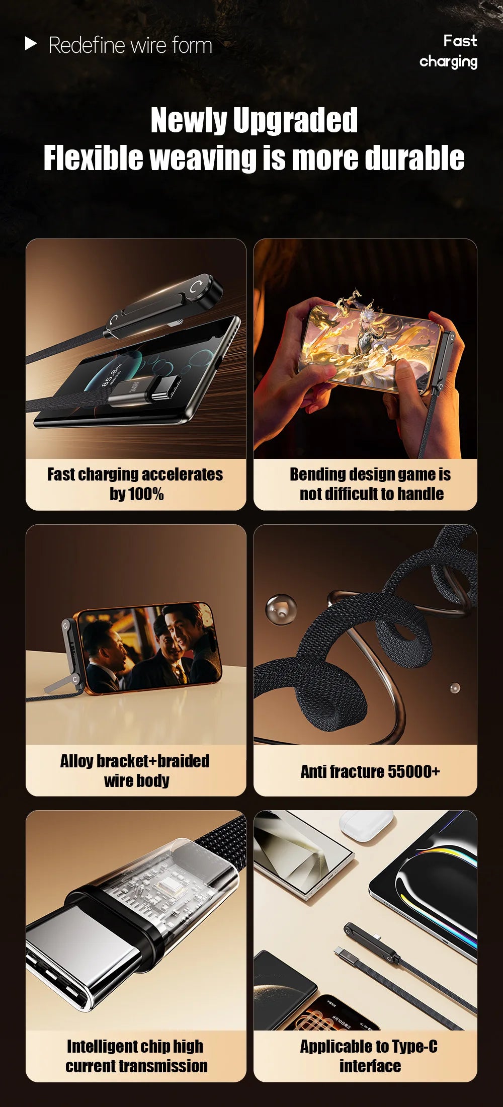 1.5m Foldable Fast Charging Cable & Phone Holder | Ultra-Fast Data
