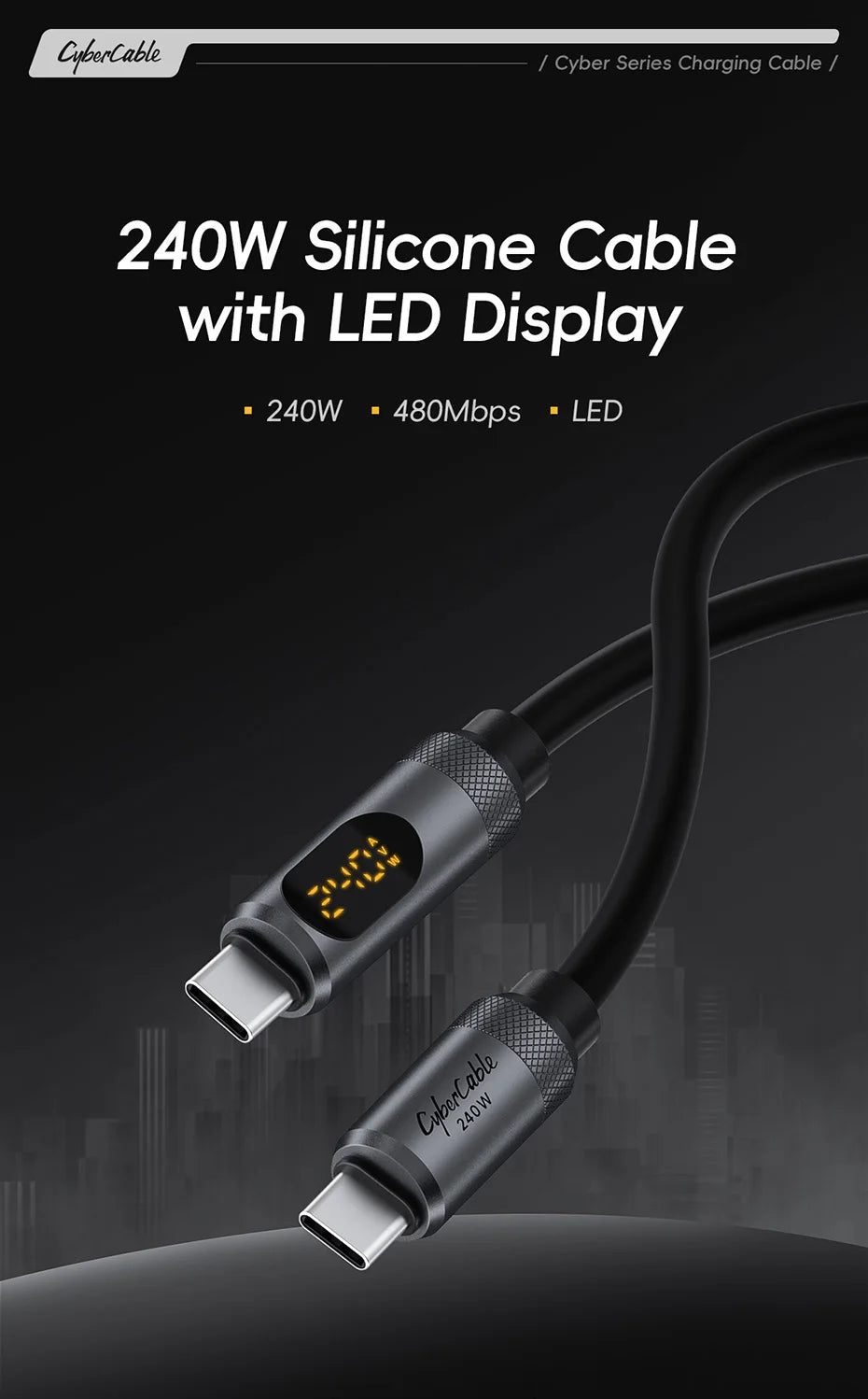 USB C Cable with LED Display | Fast Charging Type C Cable