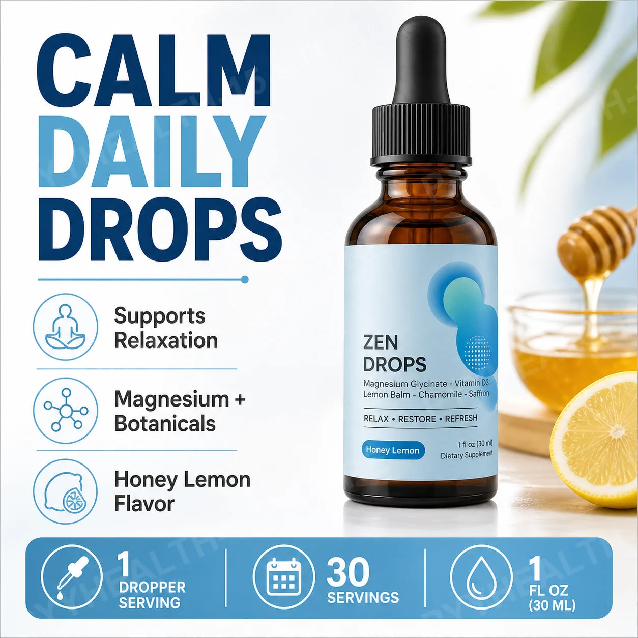 Calm Routine Magnesium Glycinate Liquid Drops with Vitamin D3