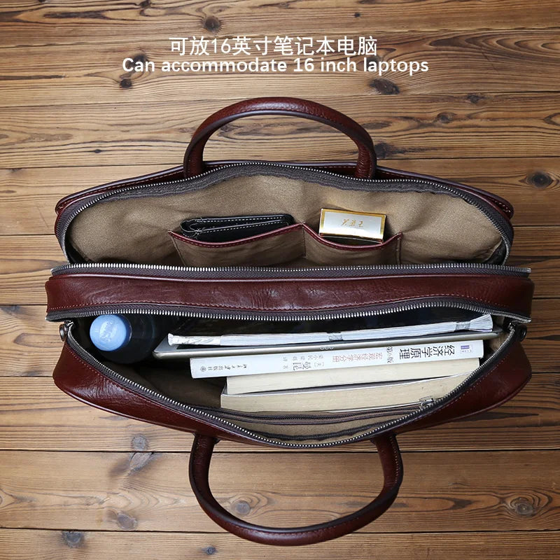 Maletín de cuero genuino vintage para hombre | Bolso para portátil de gran capacidad