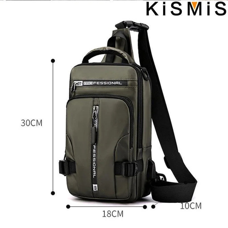 New Chest Bag Men's USB Charging Multi functional Fashion Casual One Shoulder Crossbody Sports Oxford Cloth Backpack