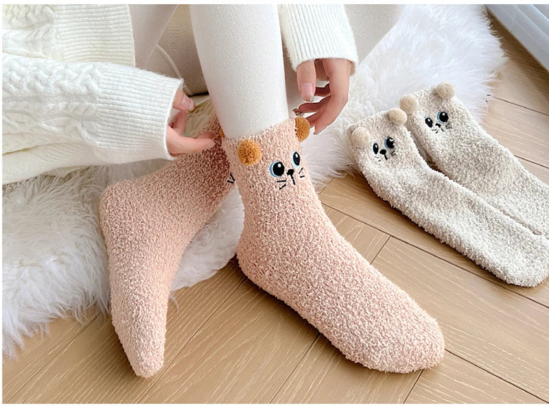 Cute Women's Winter Fluffy Socks | Cozy Fuzzy Animal Crew Socks