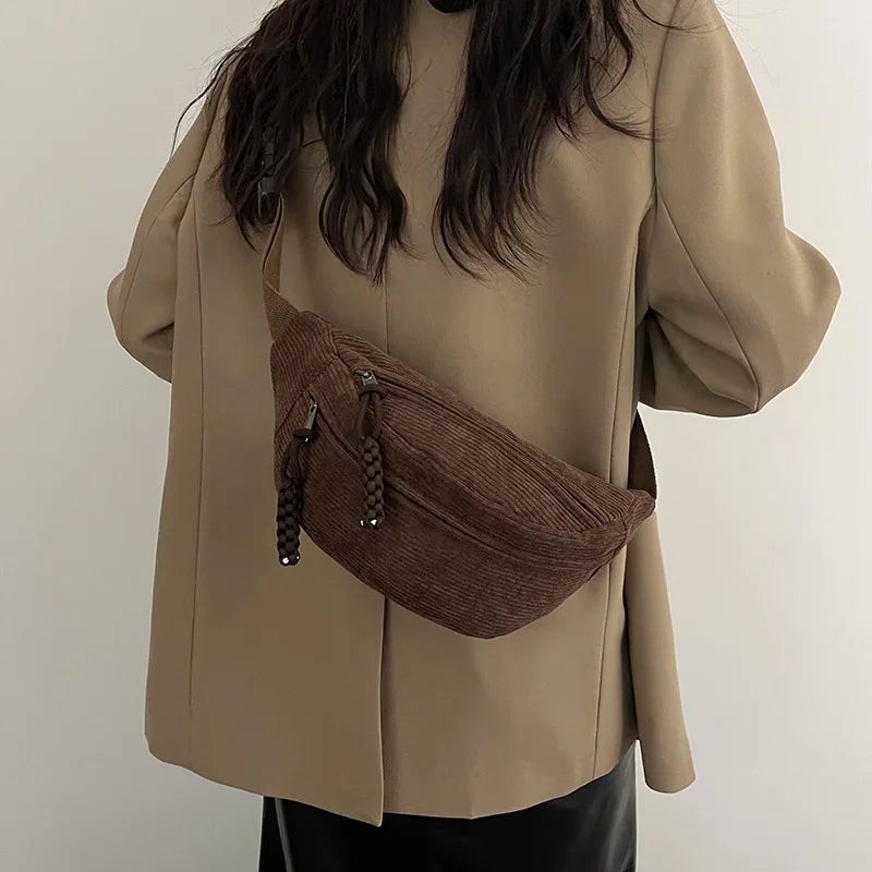 Casual Corduroy Belt Bags for Women | Stylish Fanny Pack