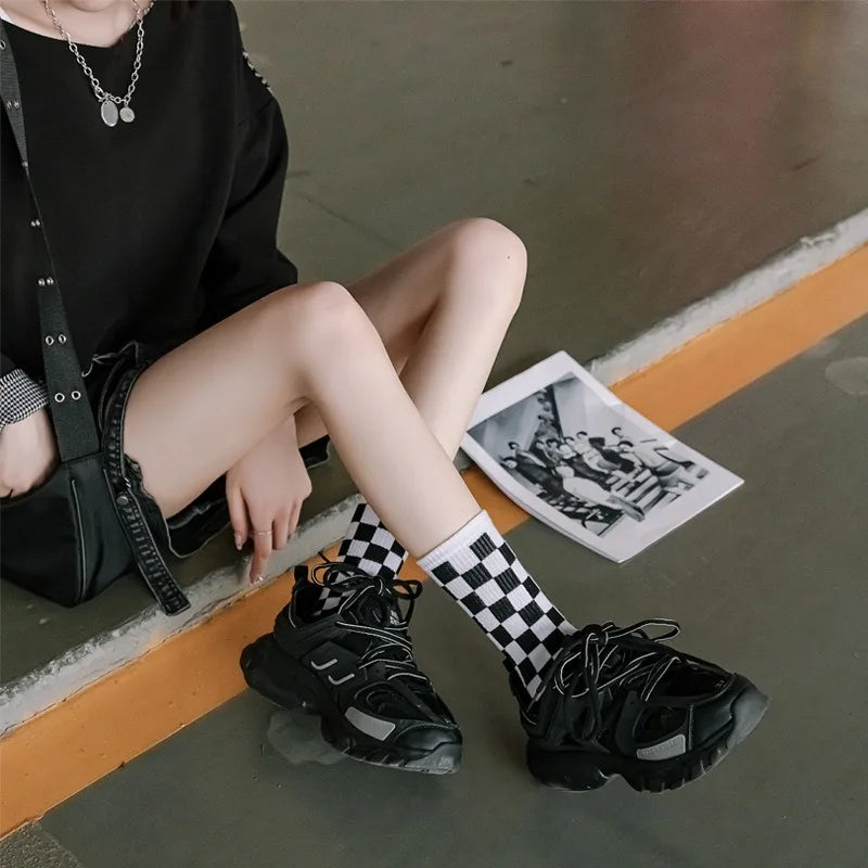 Stylish Women's Checkered Cotton Socks | Trendy Skateboard Socks