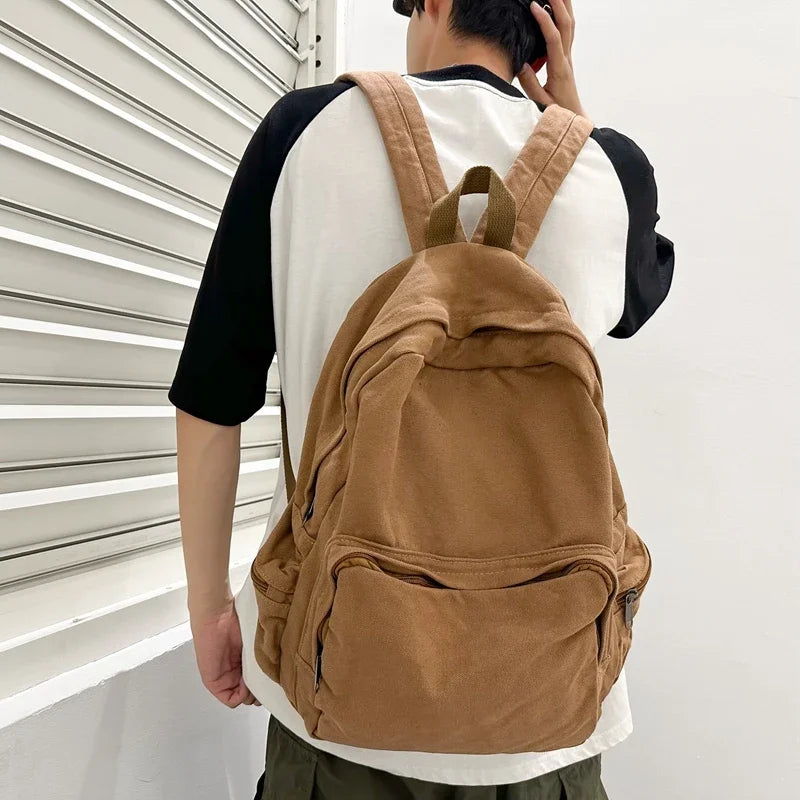 Vintage Washed Canvas Backpack | Stylish School & Travel Bag