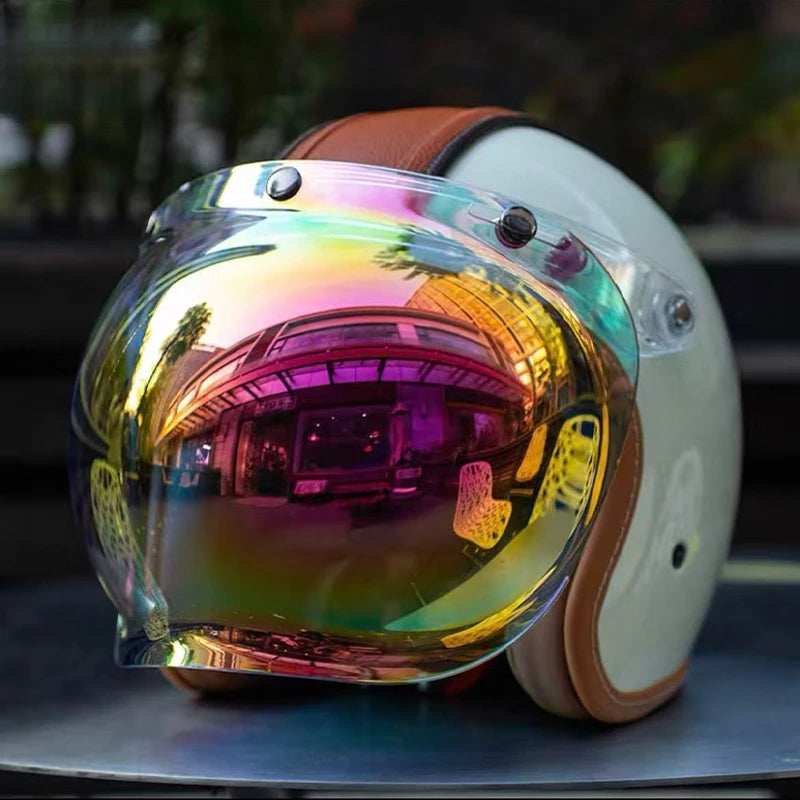 Retro Open Face 3/4 Motorcycle Helmet with Colorful Lens | DOT Certified