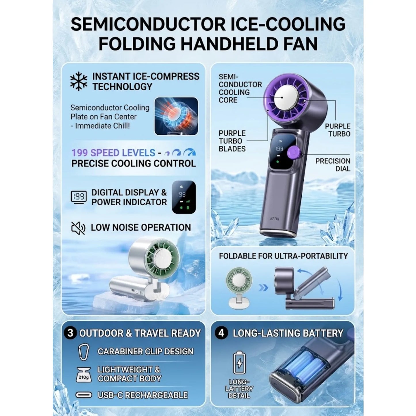 Foldable Portable Handheld Mini Cooling Fan | Rechargeable Turbo Fan