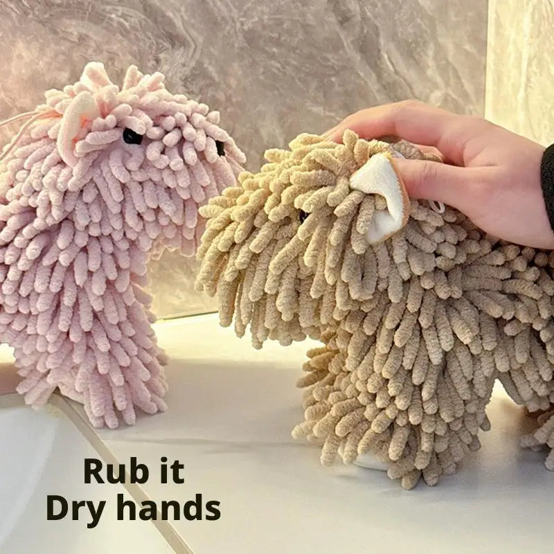 Cute Cartoon Puppy Hand Towel | Fluffy Chenille Kitchen & Bath Towel