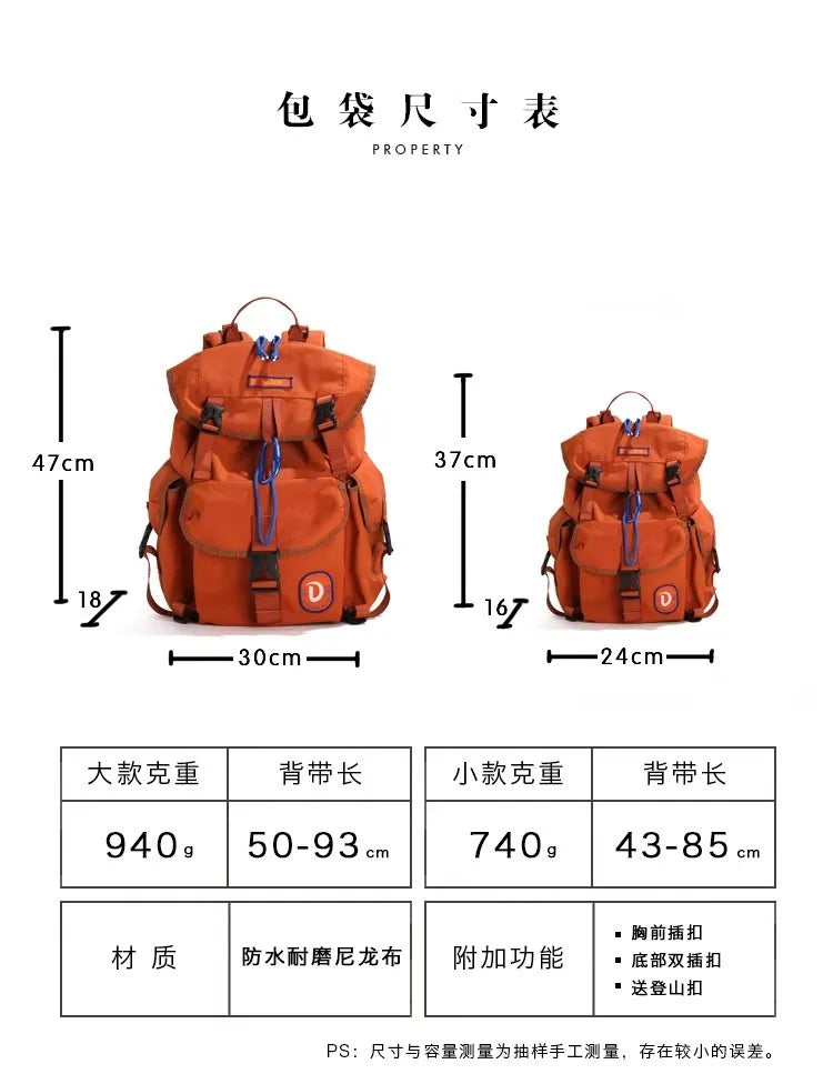 Unisex Casual Orange Nylon Waterproof Backpack | Large Capacity