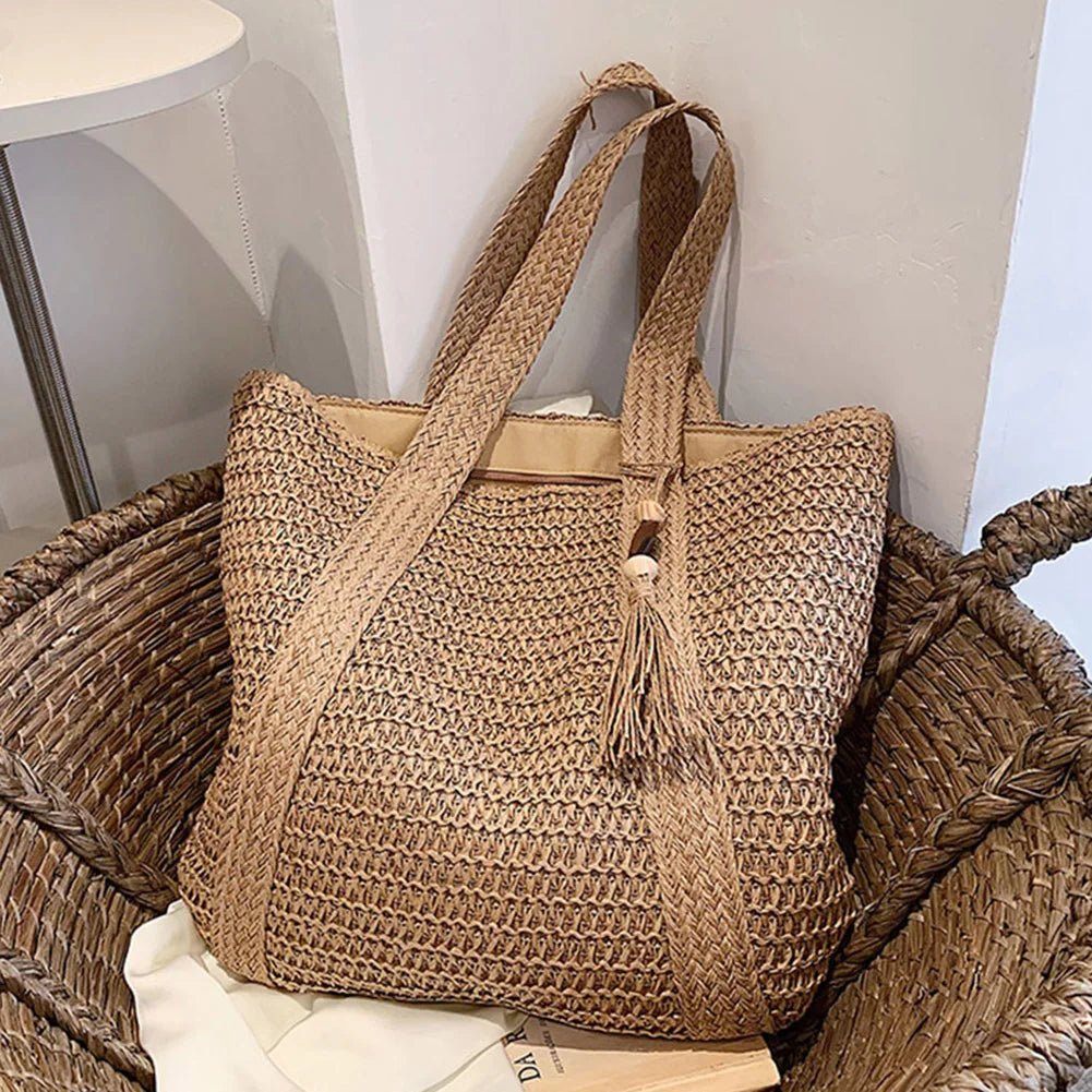 Stylish Hand-Woven Straw Beach Tote Bag for Women | Boho Chic