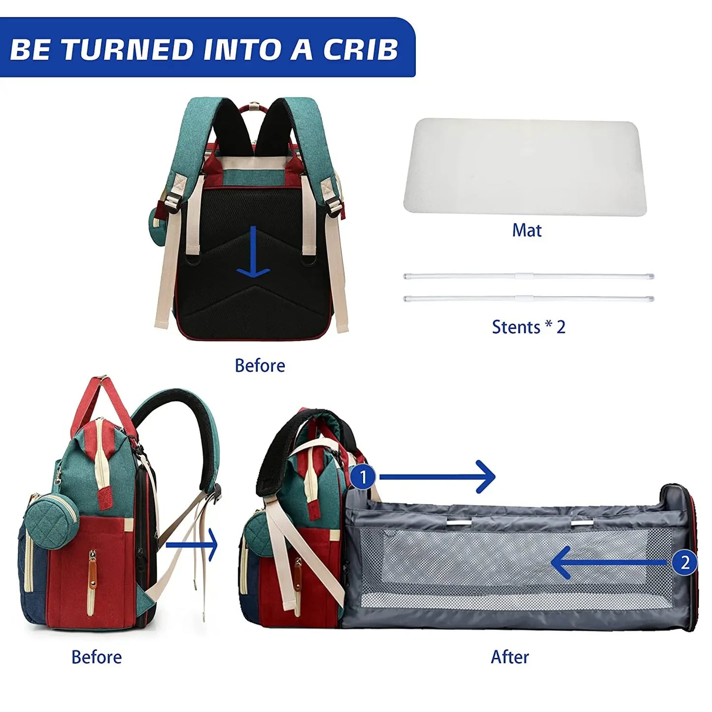 3 In 1 Diaper Bag Backpack | Waterproof & USB Charging