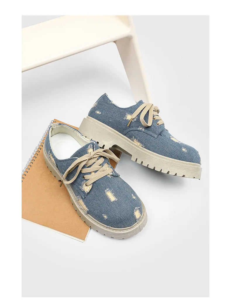Comfortable Denim Low Top Boots with Thick Sole | Trendy Sneakers