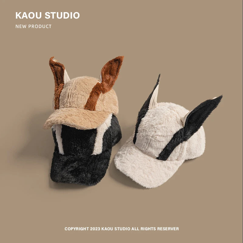 Funny Dog Ears Plush Baseball Cap | Warm Hip Hop Hat for All