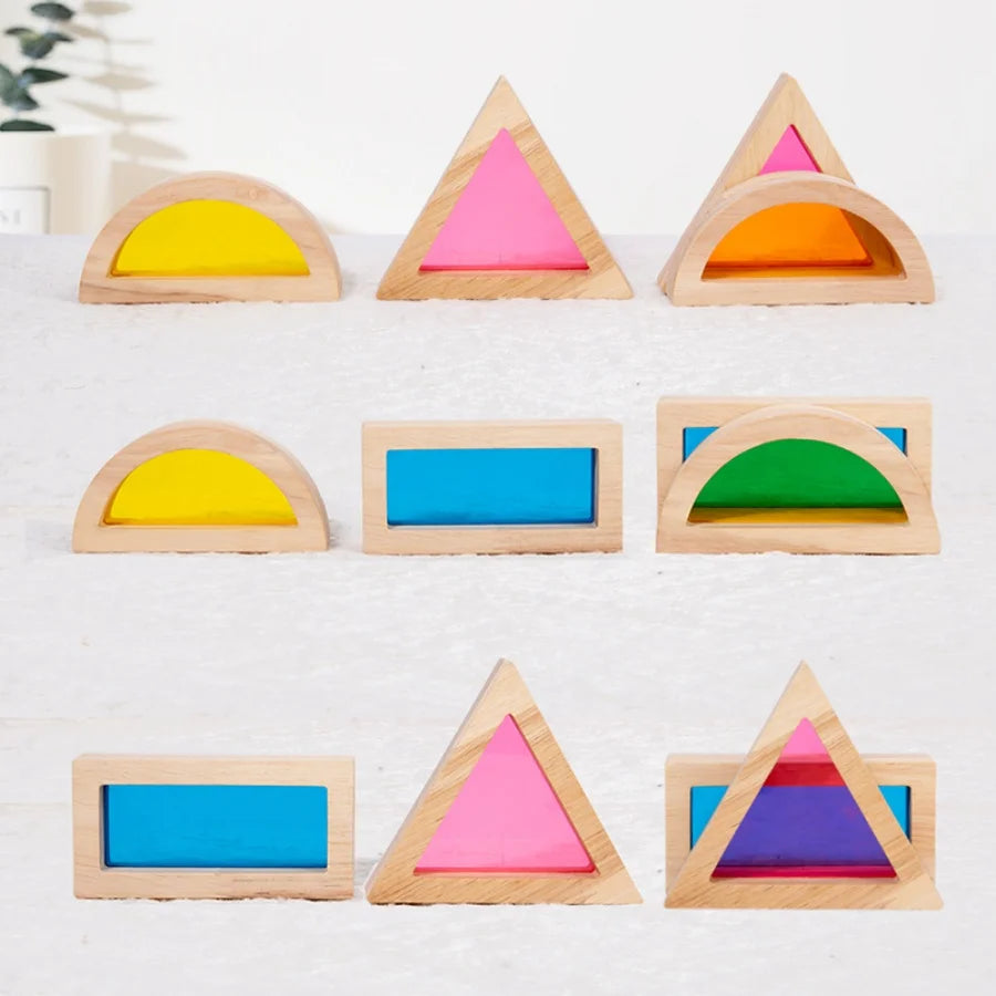 Kids Rainbow Wooden Acrylic Blocks | Creative Shape Learning Toys