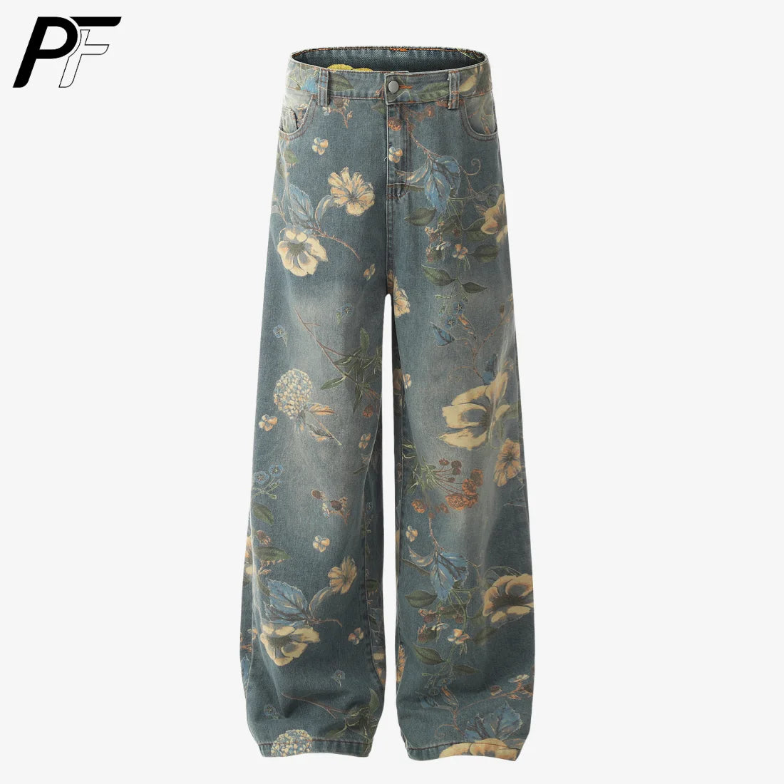 Vintage Floral Wide Leg Denim Pants | Trendy Y2K Casual Trousers