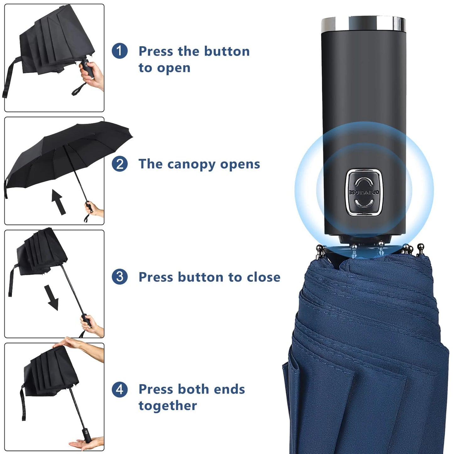 Large Windproof Automatic Umbrella | UV Protection Folding Umbrella