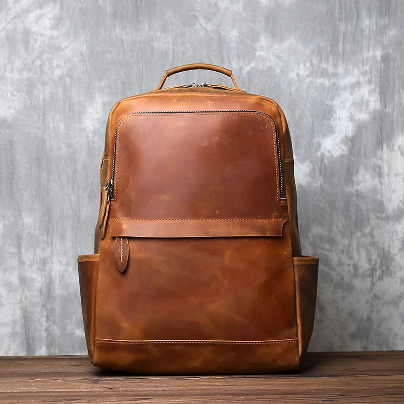 Men's Vertical Genuine Leather Backpack | Classic Retro Style