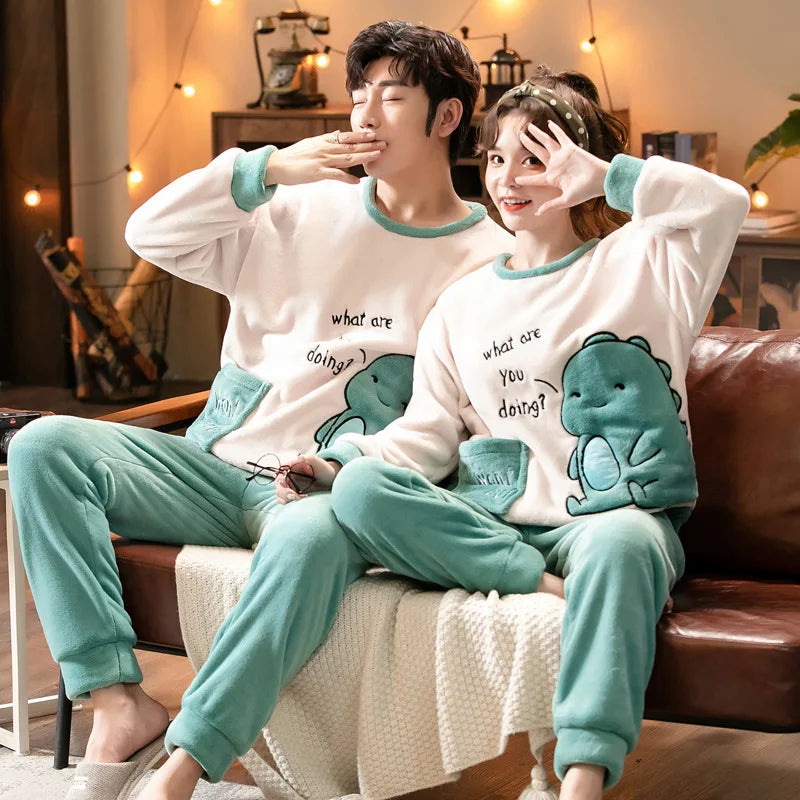 Winter Warm Flannel Sleepwear Set | Cozy Cartoon Two-Piece Loungewear