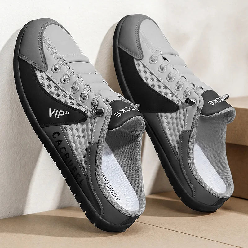Summer Breathable Mesh Slip-On Half-Slipper for Men, Casual Soft-Soled Closed-Toe Slippers, Mesh Upper Is Refreshing and Breathable, Does Not Suffocate the Feet, Lace-Free Design Is Convenient for Lazy People