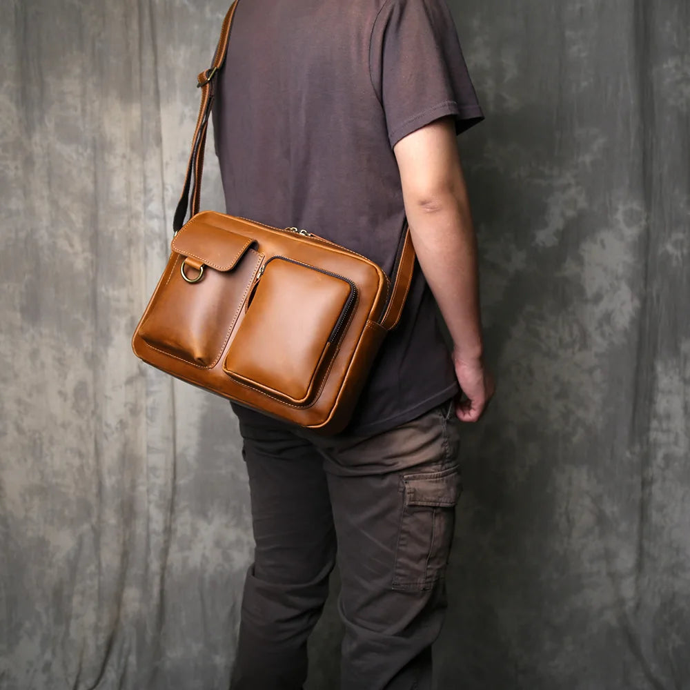 Retro Handcrafted Leather Men's Crossbody Bag | Versatile Fashion