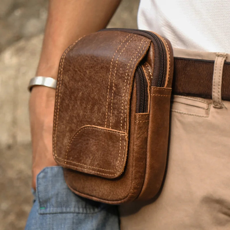 Men's Vintage Leather Waist Bag | Stylish Outdoor Sports Pack
