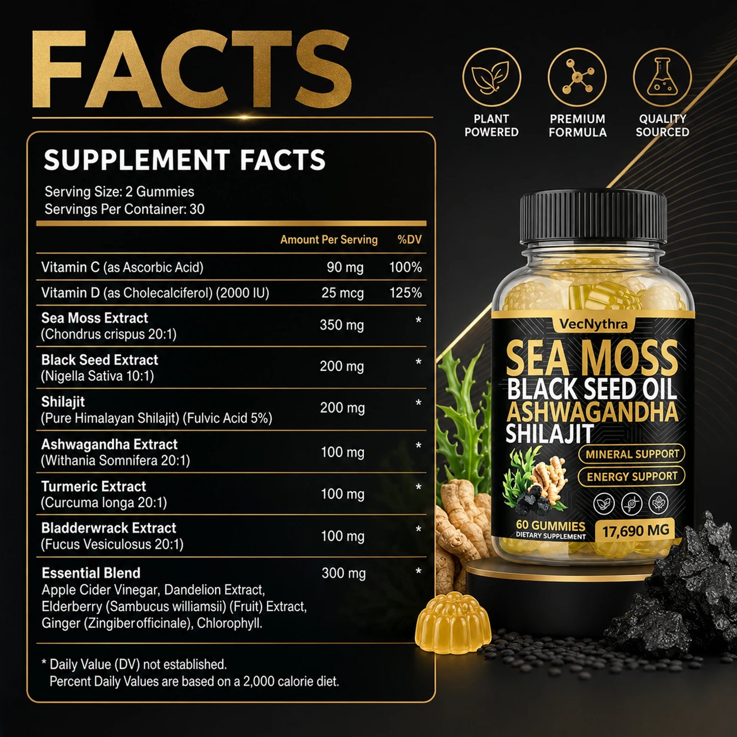 Powerful 60pcs Sea Moss & Shilajit Gummies | Boost Immunity & Energy