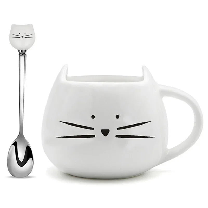 Cute Cartoon Cat Ceramic Coffee Mug with Spoon | Perfect Gift